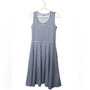 LuLaRoe Blue & White Striped Fit & Flare Midi Dress (Size M) – With Pockets!